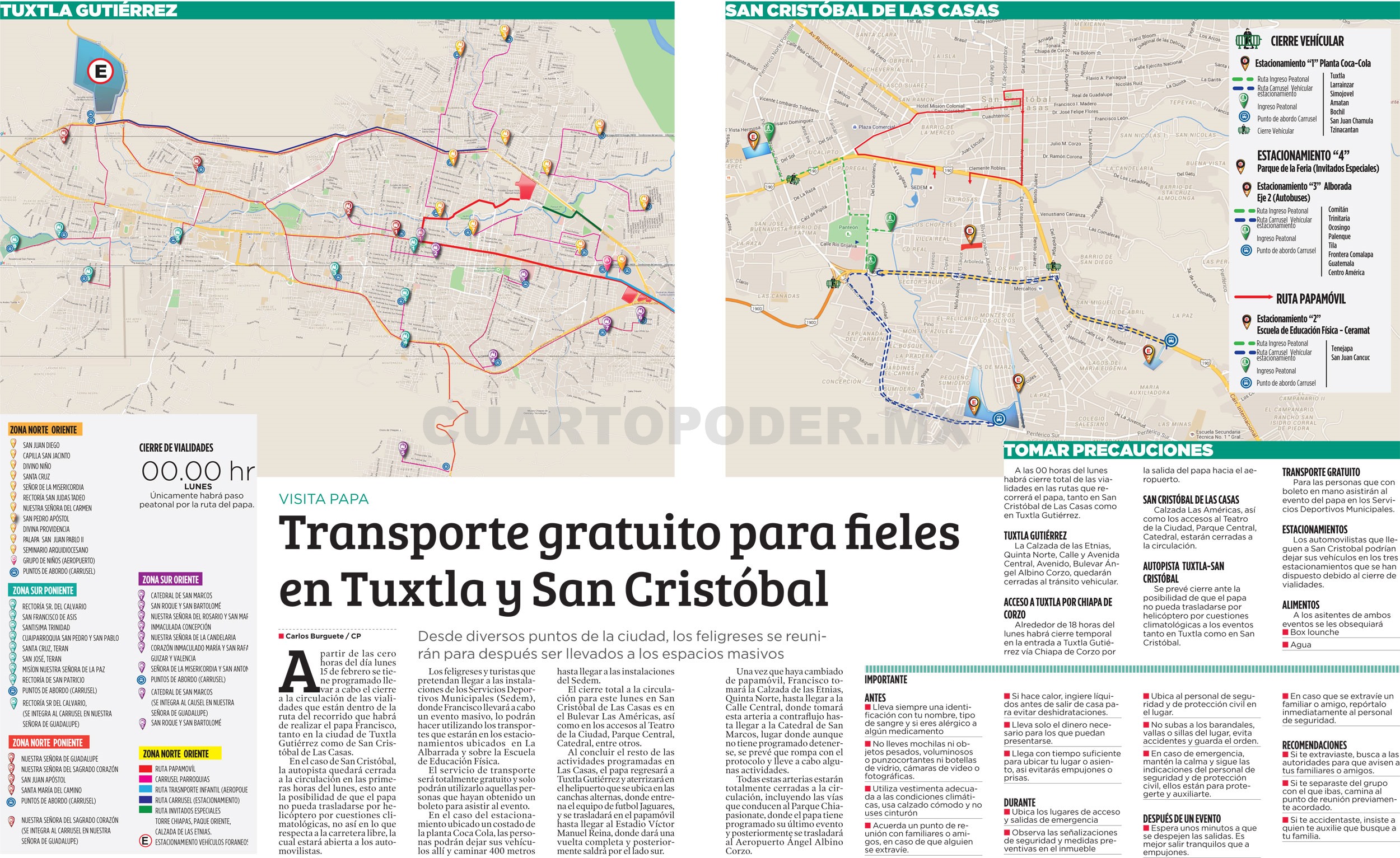 Transporte gratuito para fieles en Tuxtla y San Cristóbal