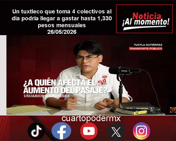 Un tuxtleco que toma 4 colectivos al día podría llegar a gastar hasta 1,330 pesos mensuales