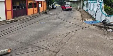 Camión tira postes y cableado de telefonía