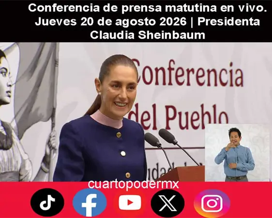 Conferencia de prensa matutina en vivo. Jueves 20 de agosto 2026 | Presidenta Claudia Sheinbaum