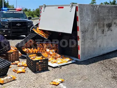 Camión de tostadas vuelca en la carretera
